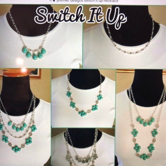 New Premier Designs Switch it Up Necklace- multistrand silver & turquoise 8 in 1 - Picture 7 of 8